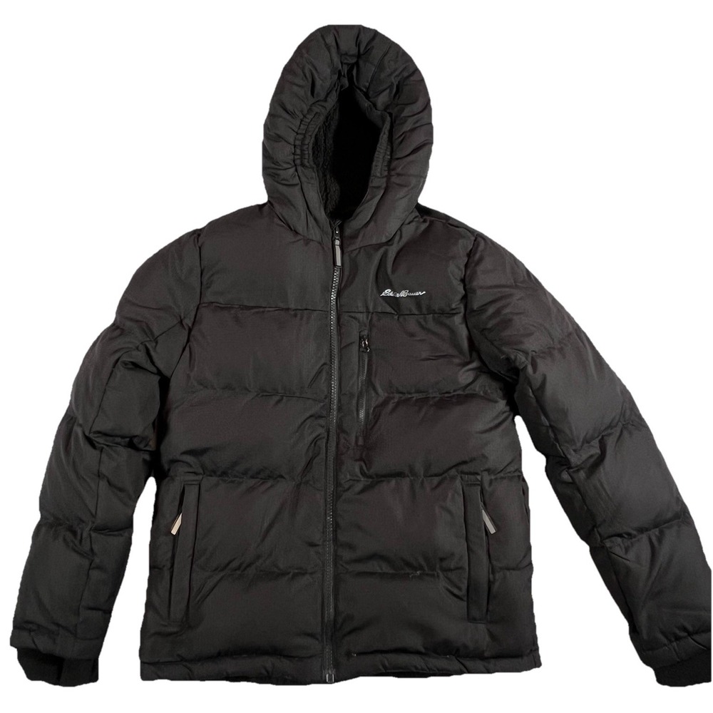 Eddie Bauer Jacket Youth‎ Med Black Down Full Zip Logo Coat Outdoors Puffer
